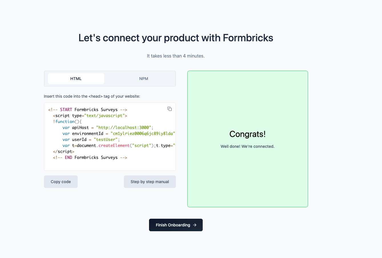 App connected with Formbricks