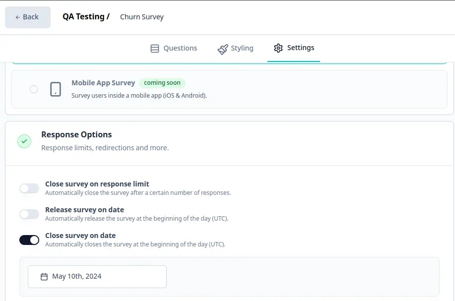 Choose a link survey template