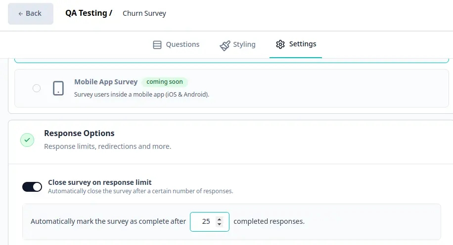 Choose a link survey template