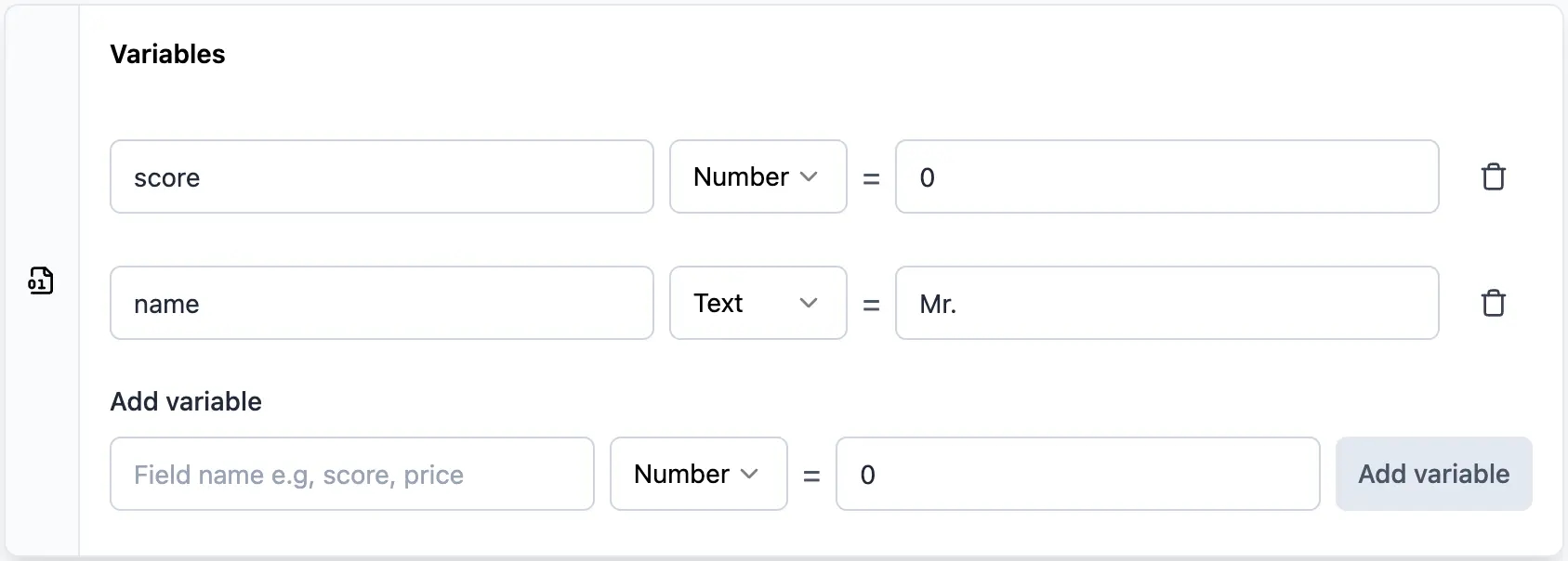 created variables